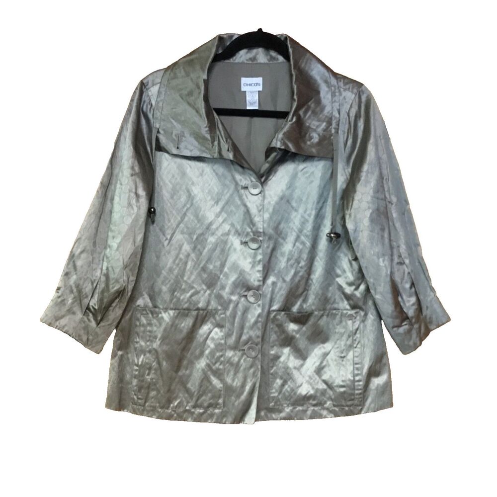 Chico’s Y2K Glam Metallic Iridescent Jacquard Topper Jacket Size 1 (Medium)